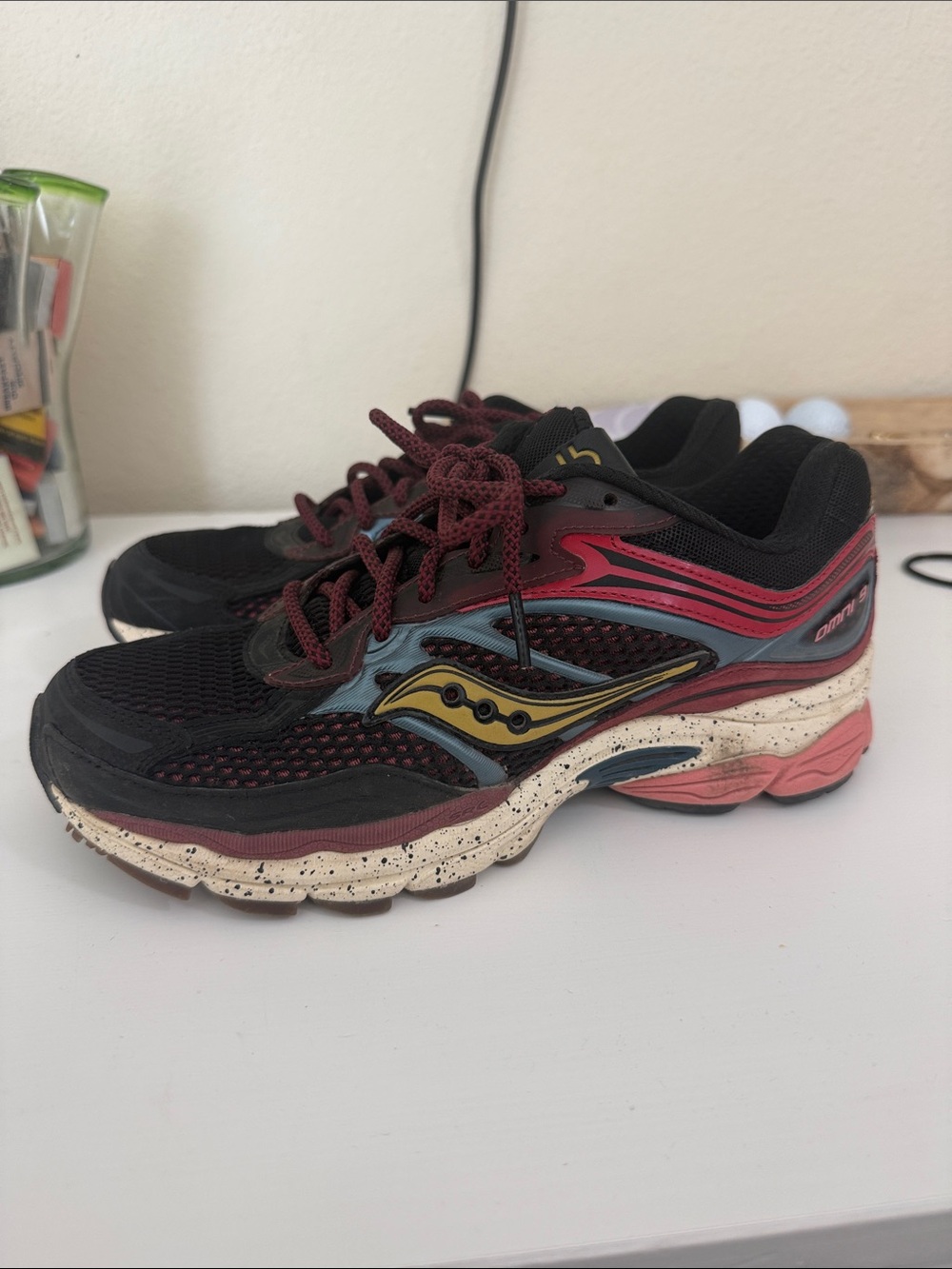 Saucony Kids Black, Burgundy and Gold Running Sneakers